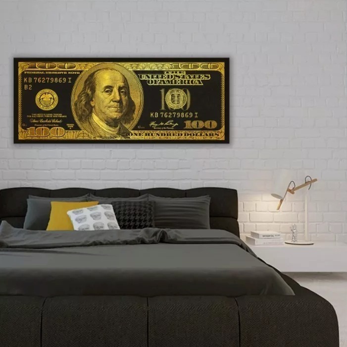 Cuadro Billete 100 Dolar Canvas Metálico Con Marco 40x100 Cm