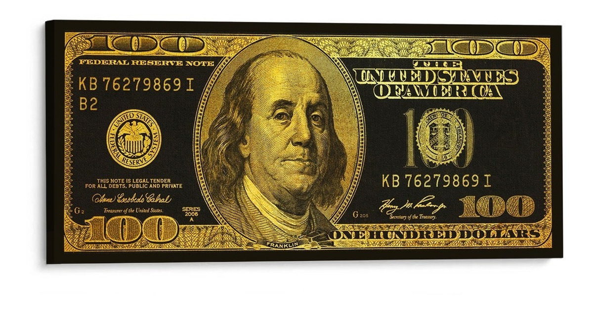 Foto 4 pulgar | Cuadro Billete 100 Dolar Canvas Metálico Con Marco 40x100 Cm