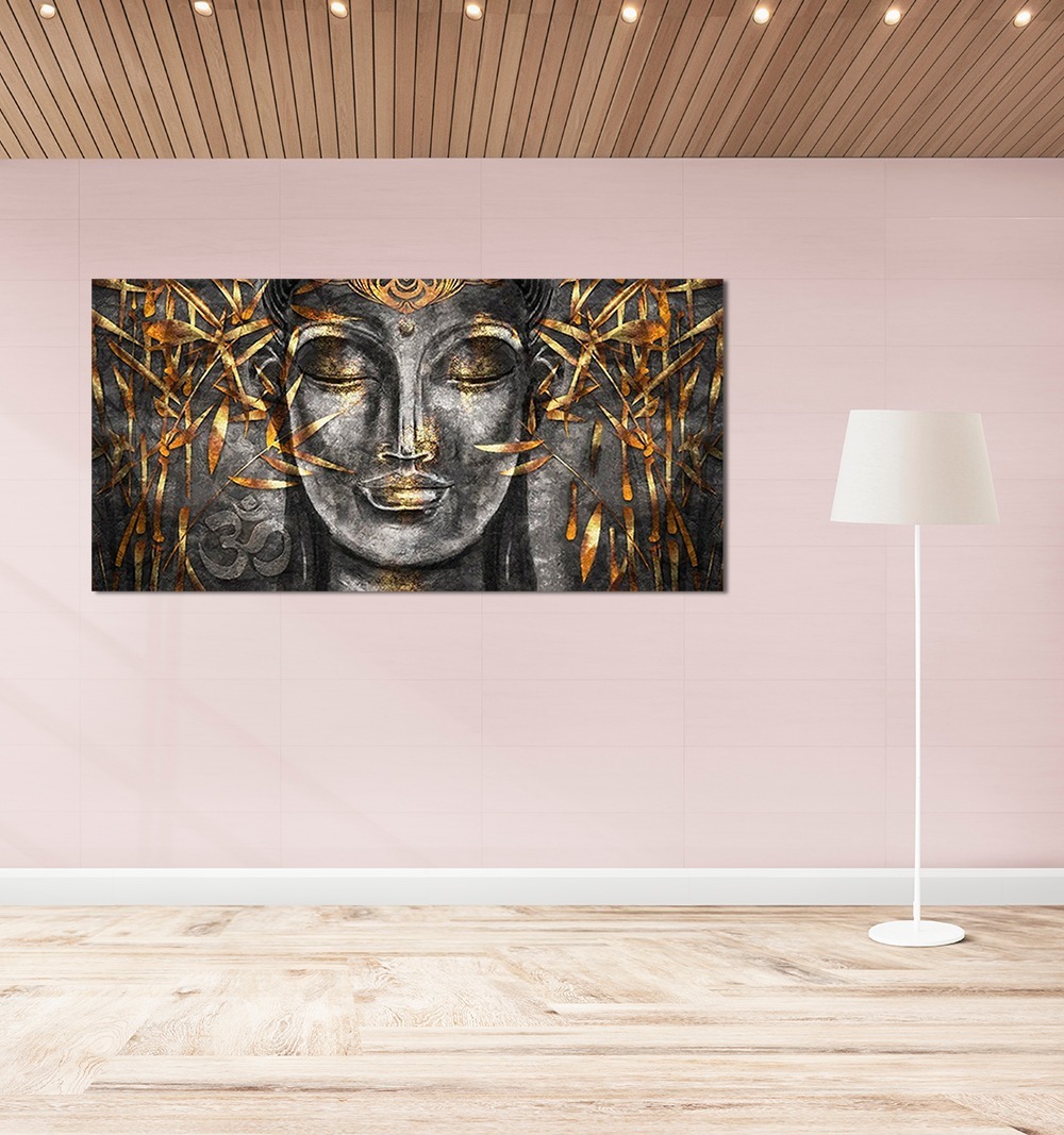 Foto 5 pulgar | Cuadro Decorativo Canvas Buda Con Dorado, Sala, Recamara Zen Color Negro Armazón Bastidor De Madera
