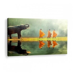 Foto 1 | Cuadro Elefante Paisaje Y Monjes Budismo En Lienzo Canvas Color Multicolor Armazón Bastidor De Madera