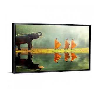Foto 3 | Cuadro Elefante Paisaje Y Monjes Budismo En Lienzo Canvas Color Multicolor Armazón Bastidor De Madera