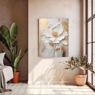 Foto 5 | Cuadro Decorativo Flor Blanca Elegante Canvas 70x100cm Color Azules / Blanco / Verde Armazón Bastidor De Madera