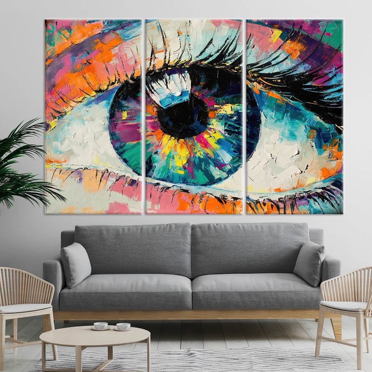 Tríptico Cuadros Canvas Arte Abstracto Eye Color Ojo Pintura