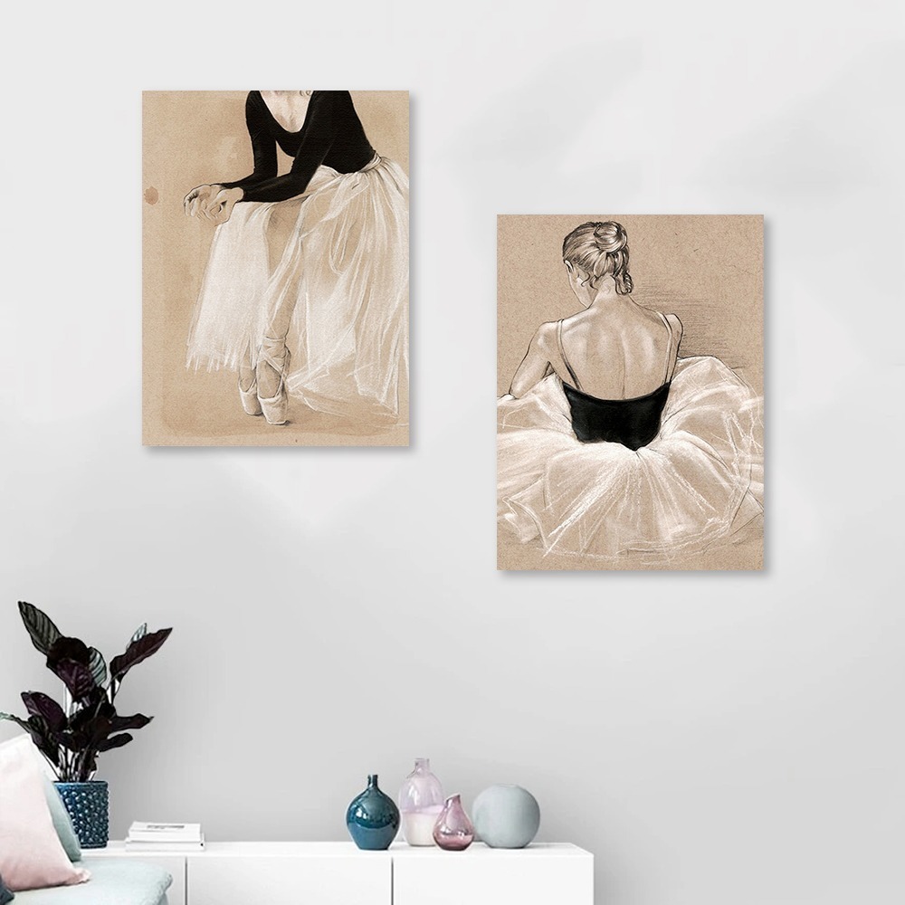 Cuadros Bailarinas Ballet En Lienzo Canvas Estilo Galeria Color Neutros Armazón Bastidor
