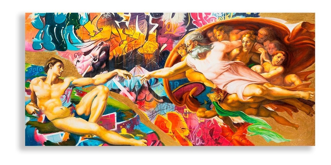 Cuadro Decorativo La Creación De Adán Grafiti Elegante Sala