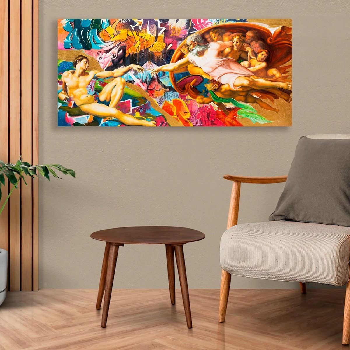 Foto 4 pulgar | Cuadro Decorativo La Creación De Adán Grafiti Elegante Sala