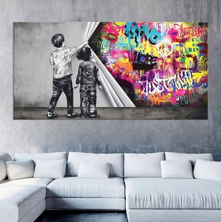 Foto 4 | Cuadro Banksy Muro Graffiti Niños Canvas Grueso 120x60 Cm Armazón Bastidor De Madera