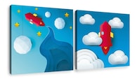 Set Cuadros Canvas Niños Bebé Astronautas Cohetes En Lienzo