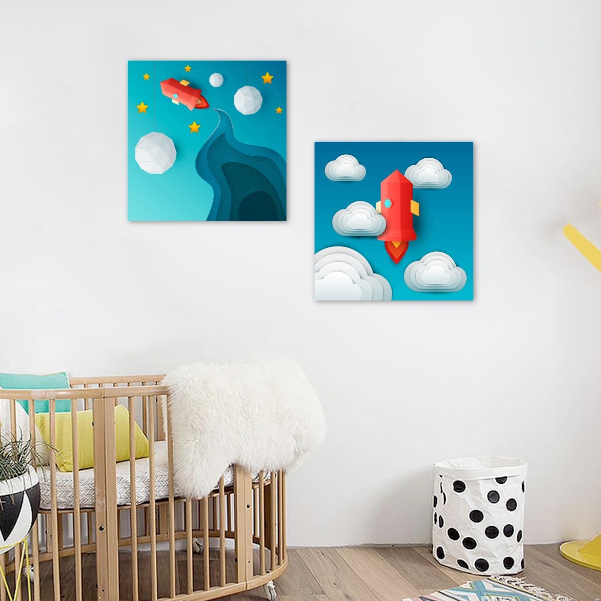 Foto 2 | Set Cuadros Canvas Niños Bebé Astronautas Cohetes En Lienzo