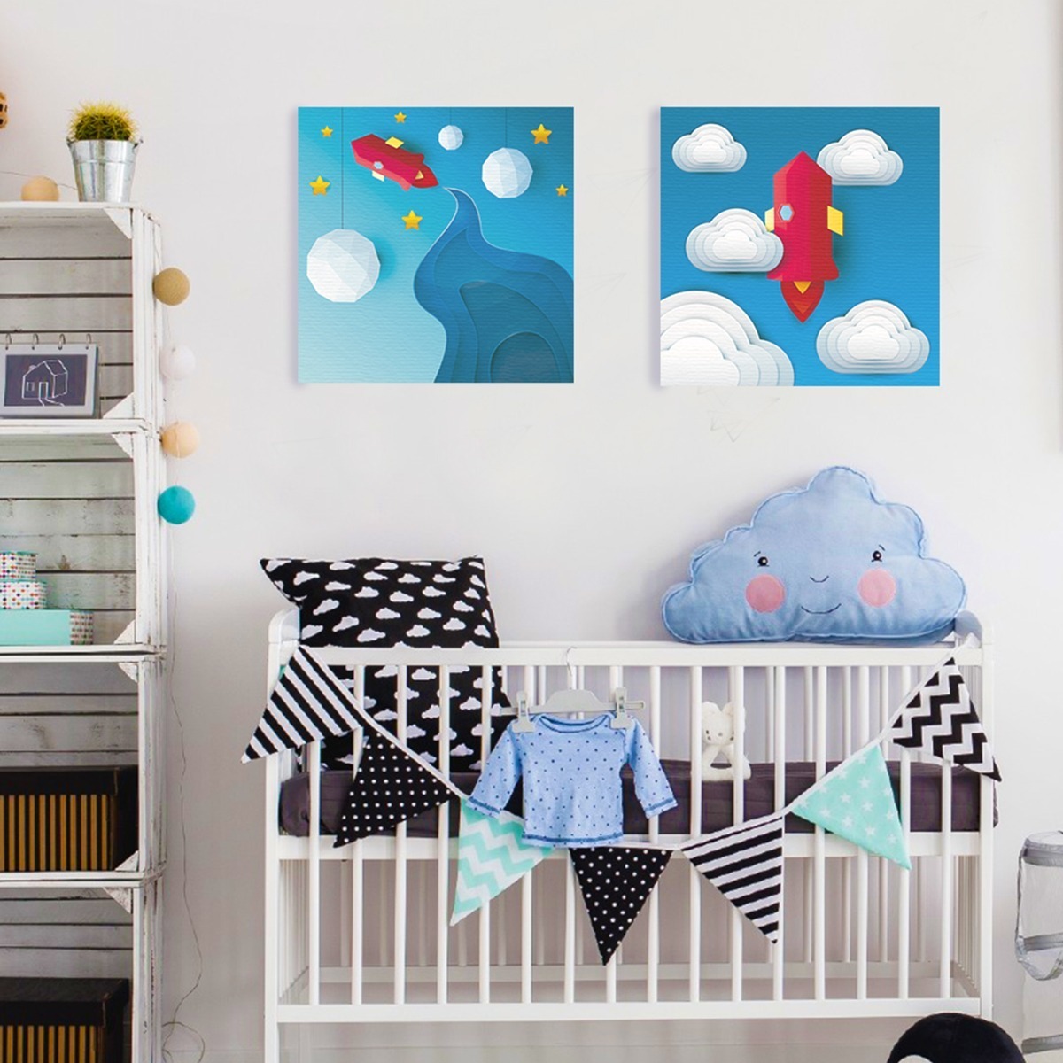 Foto 4 pulgar | Set Cuadros Canvas Niños Bebé Astronautas Cohetes En Lienzo