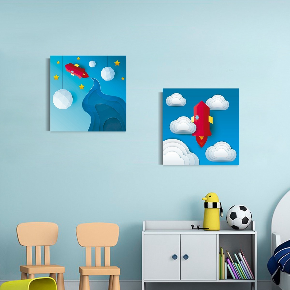 Foto 4 | Set Cuadros Canvas Niños Bebé Astronautas Cohetes En Lienzo