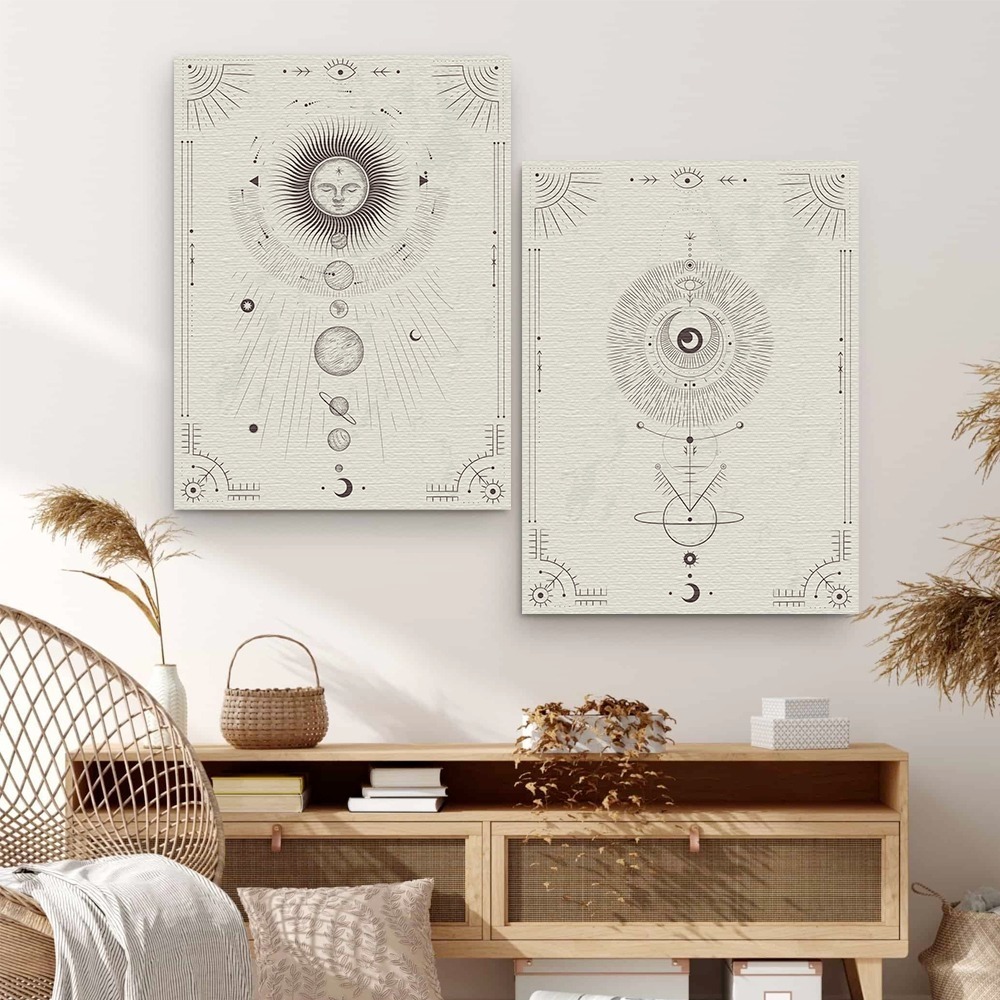 Set Cuadros Cartas Tarot Sol Y Luna Decorativos En Canvas