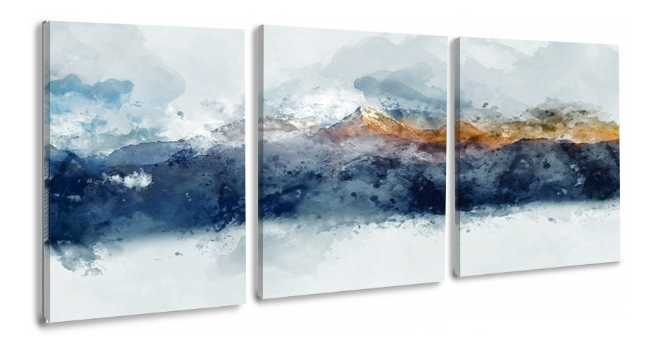 Tríptico Cuadros Canvas Arte Abstracto Paisaje Montañas Hd