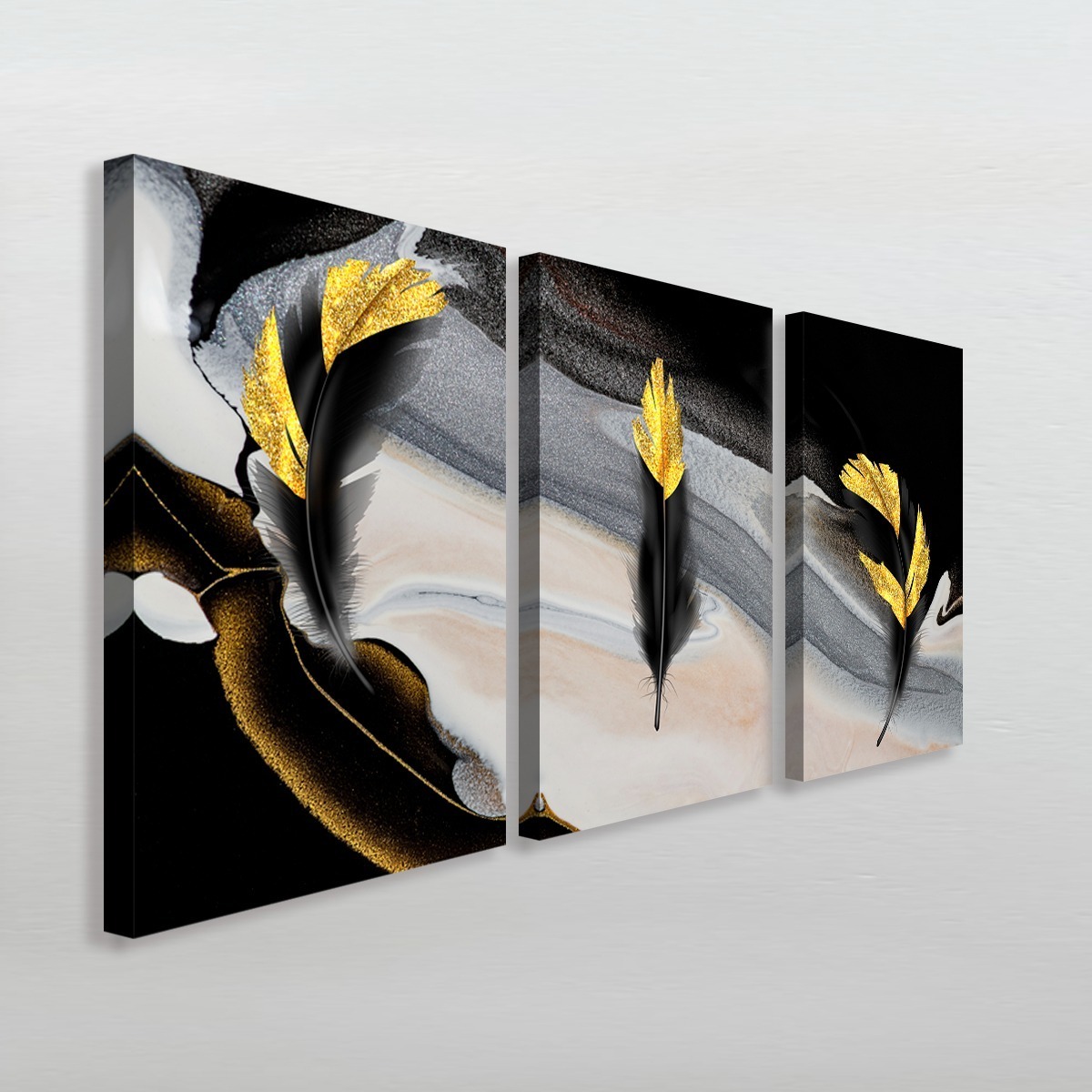 Foto 4 pulgar | Cuadros Plumas Elegantes Negro Dorado Canvas Grueso 50x70cm