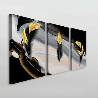 Foto 3 | Cuadros Plumas Elegantes Negro Dorado Canvas Grueso 50x70cm