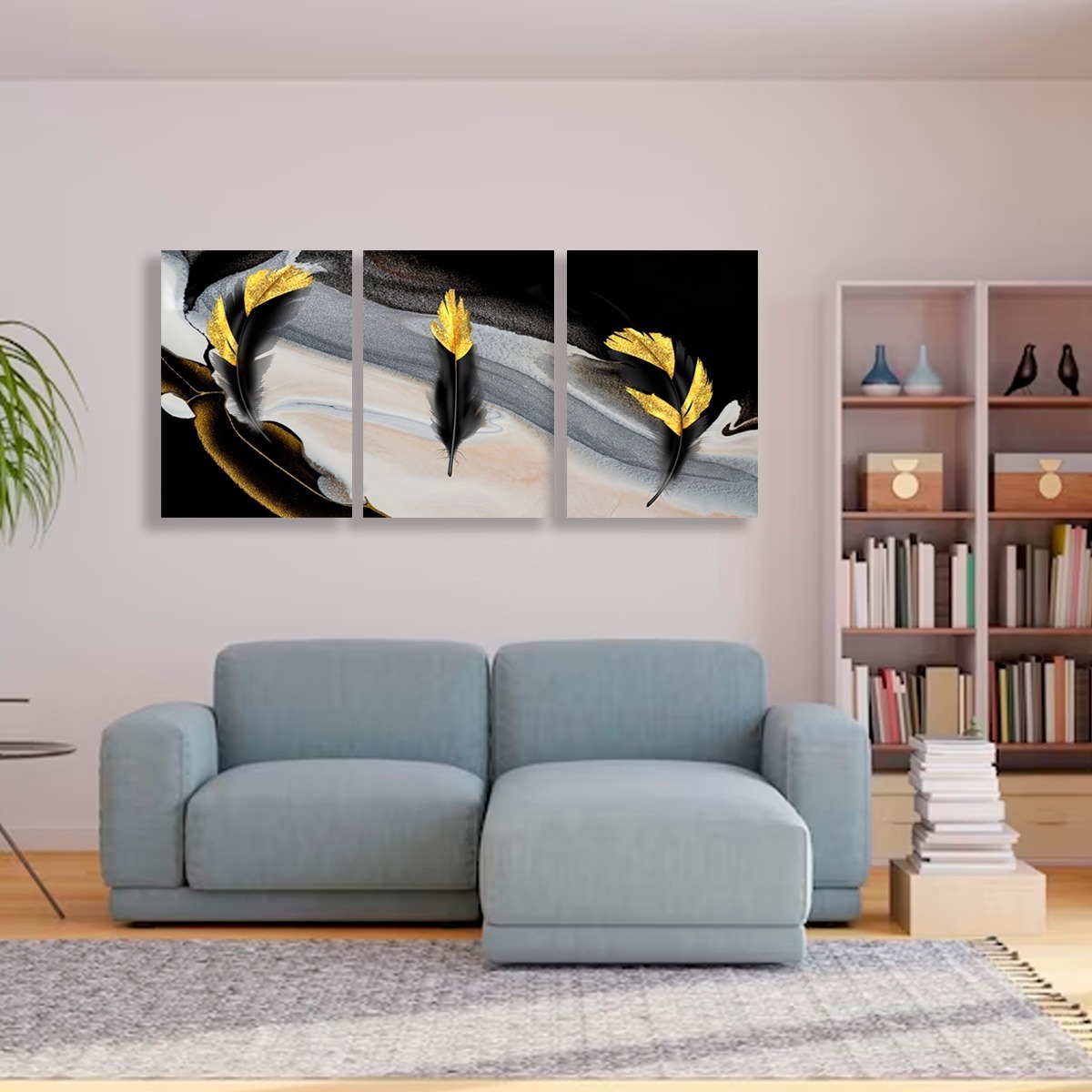 Foto 5 pulgar | Cuadros Plumas Elegantes Negro Dorado Canvas Grueso 50x70cm
