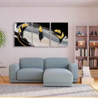 Foto 4 | Cuadros Plumas Elegantes Negro Dorado Canvas Grueso 50x70cm