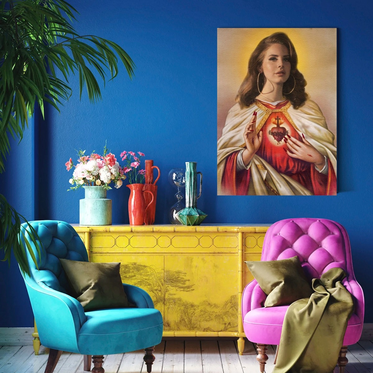 Foto 6 pulgar | Cuadro Lana Del Rey Santa Virgen Canvas Grueso Colores Vivos
