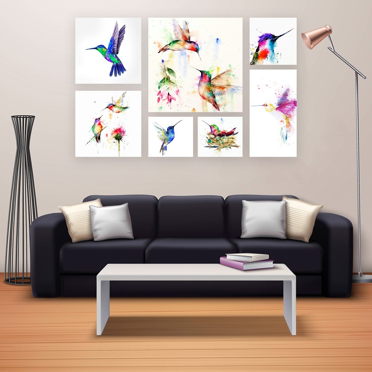 Foto 4 pulgar | Set 7 Cuadros Decorativos Colibríes Acuarela 4k, Sala Recama