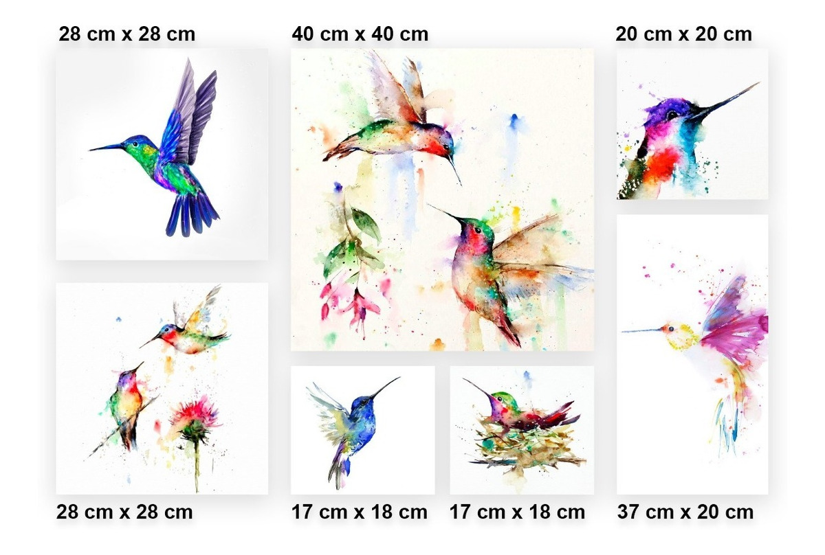 Foto 5 pulgar | Set 7 Cuadros Decorativos Colibríes Acuarela 4k, Sala Recama