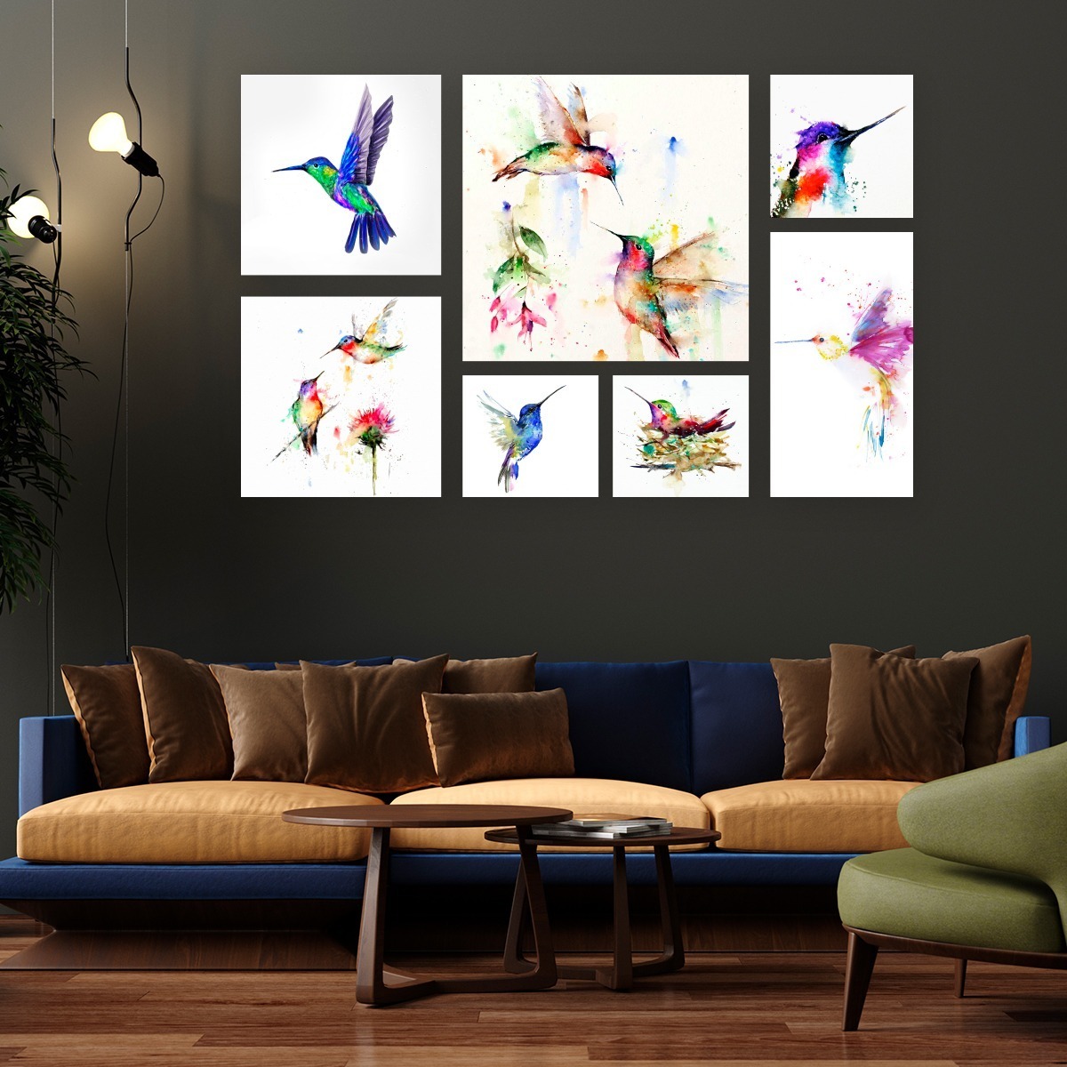 Foto 6 pulgar | Set 7 Cuadros Decorativos Colibríes Acuarela 4k, Sala Recama