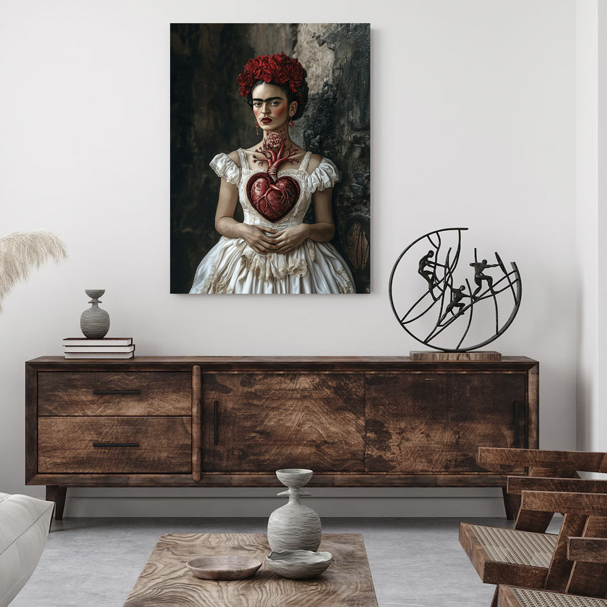 Foto 3 pulgar | Corazón Frida Kahlo Arte Mexicano Cuadro Canvas 50x70 Cm