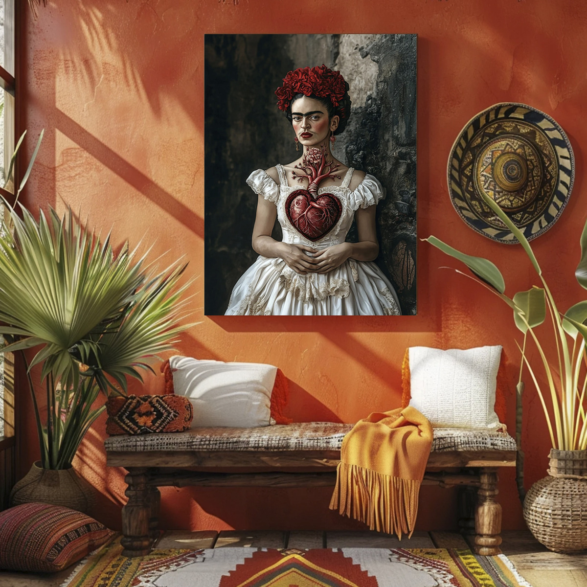 Foto 4 pulgar | Corazón Frida Kahlo Arte Mexicano Cuadro Canvas 50x70 Cm