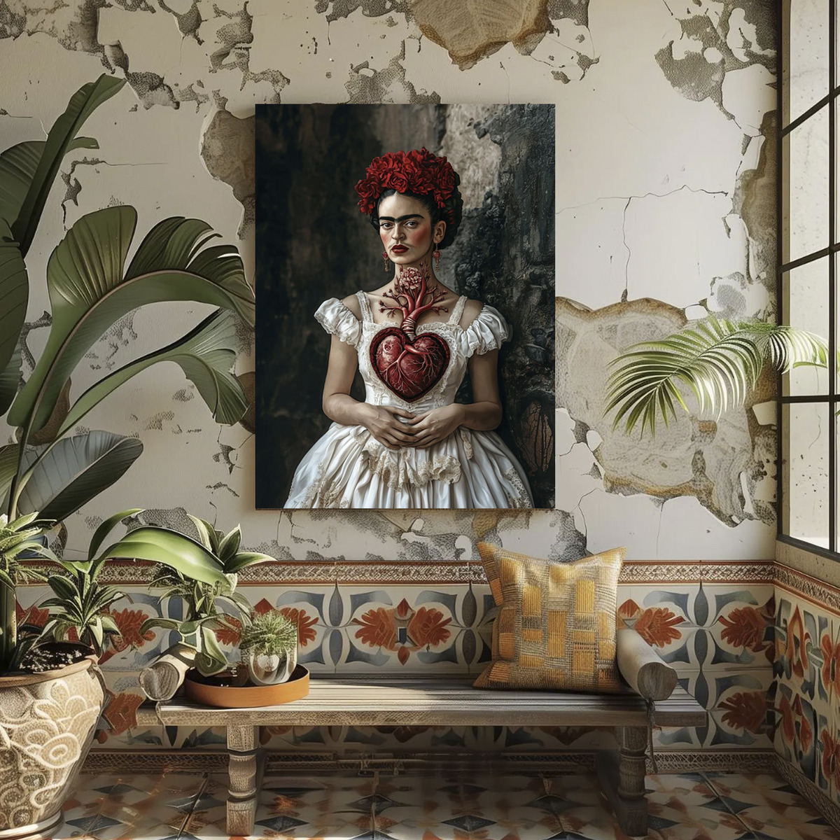 Foto 5 | Corazón Frida Kahlo Arte Mexicano Cuadro Canvas 50x70 Cm
