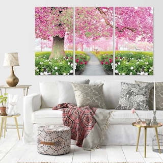 Foto 1 | Cuadros Arboles Flores Rosa Rosado En Canvas 3 Pz Triptico Color Multicolor Armazón Bastidor