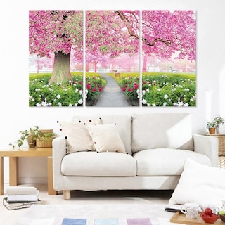 Foto 3 | Cuadros Arboles Flores Rosa Rosado En Canvas 3 Pz Triptico Color Multicolor Armazón Bastidor