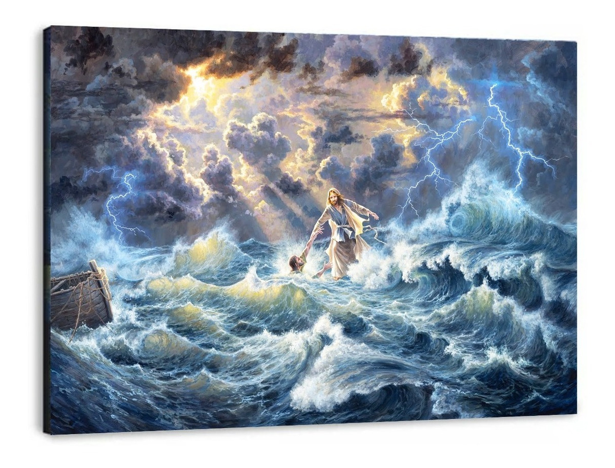 Cuadro Jesús Salvador Cristo Caminando En Agua Decorativo