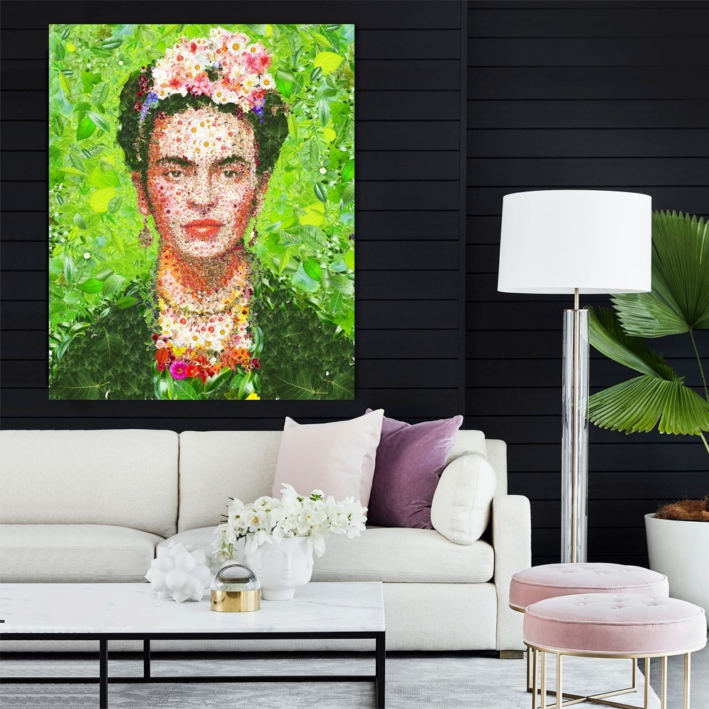 Foto 3 pulgar | Cuadro Canvas Frida Kahlo De Flores Plantas Moderno Mexicano