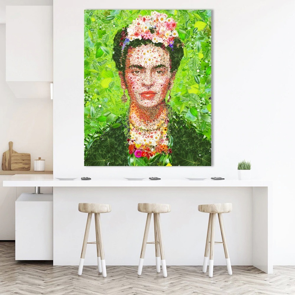 Foto 4 pulgar | Cuadro Canvas Frida Kahlo De Flores Plantas Moderno Mexicano