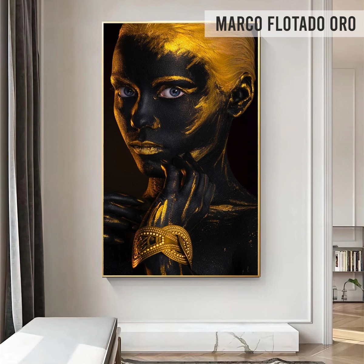 Foto 3 pulgar | Cuadro Mujer Africana Dorado Artístico Canvas Grueso 90x50