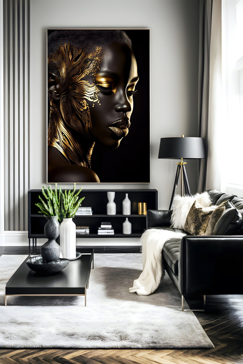 Foto 5 | Cuadro Mujer Africana Dorado Artístico Canvas Grueso 90x50