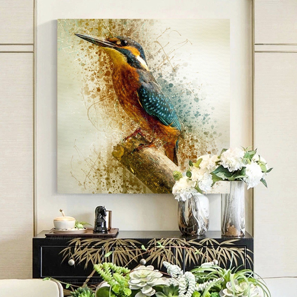 Foto 2 | Cuadro Decorativo De Colibrí Sobre Lienzo Abstracto Acuarela