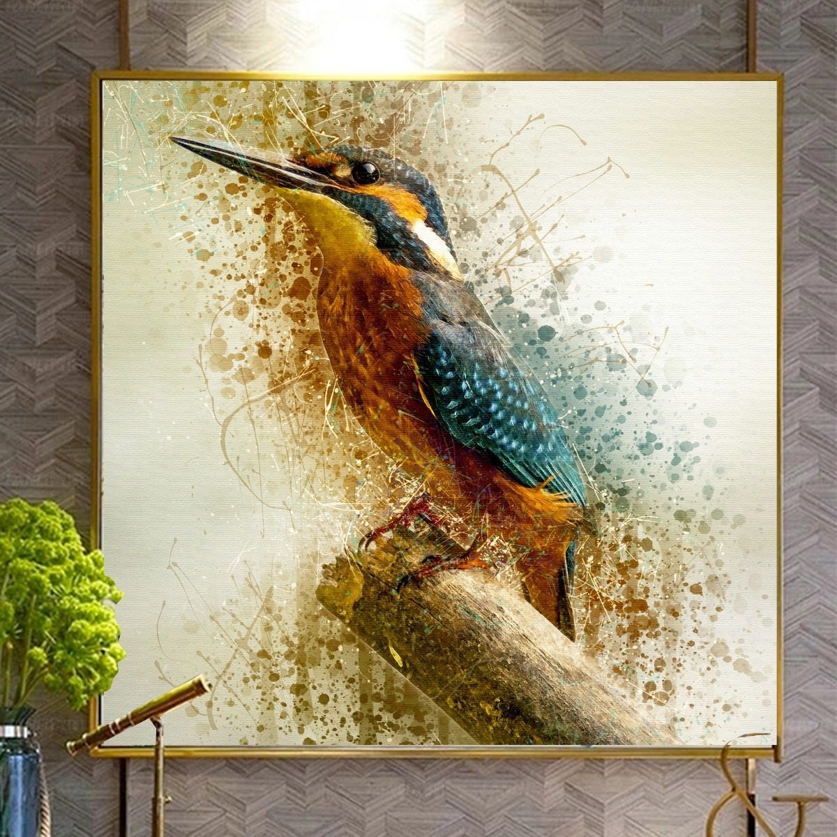 Foto 3 | Cuadro Decorativo De Colibrí Sobre Lienzo Abstracto Acuarela