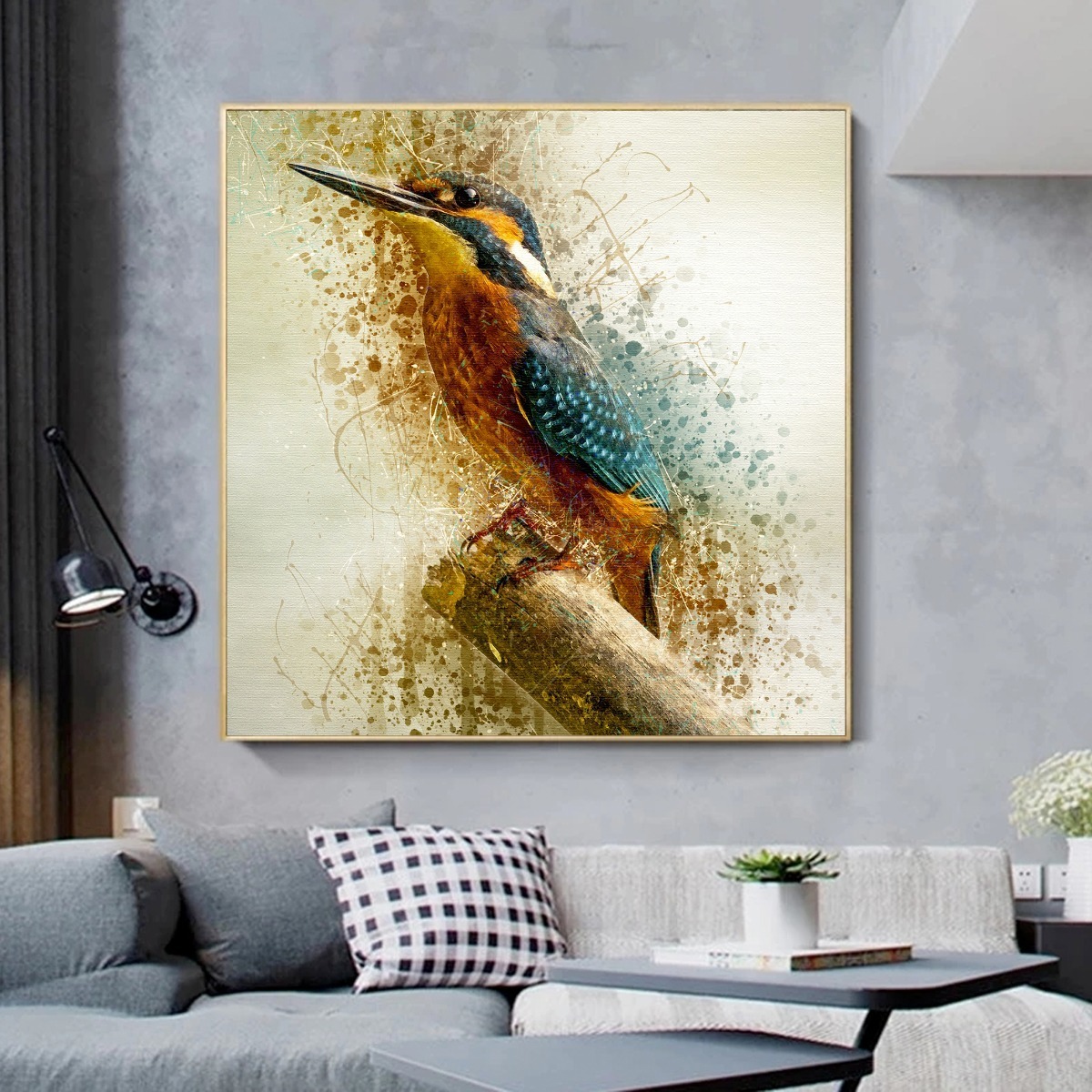 Foto 5 | Cuadro Decorativo De Colibrí Sobre Lienzo Abstracto Acuarela