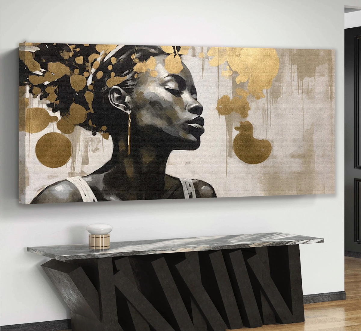 Foto 2 pulgar | Cuadro Decorativo Africana Dorado Canvas Grande 110x140cm
