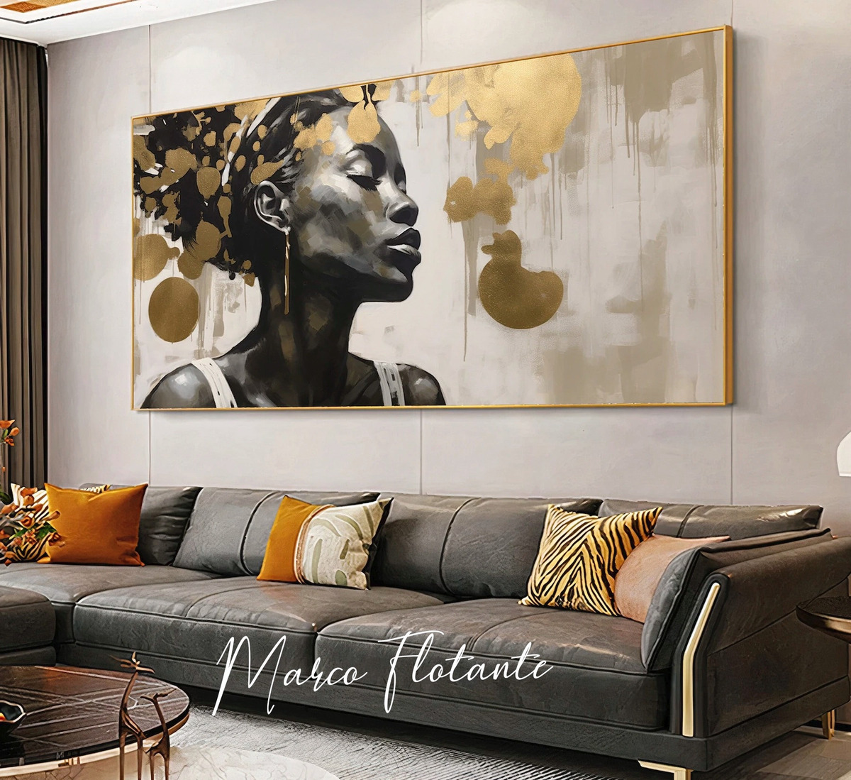 Foto 3 pulgar | Cuadro Decorativo Africana Dorado Canvas Grande 110x140cm