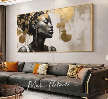 Foto 2 | Cuadro Decorativo Africana Dorado Canvas Grande 110x140cm