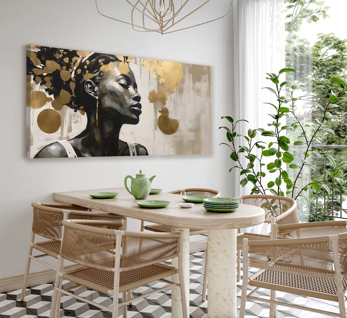 Foto 4 pulgar | Cuadro Decorativo Africana Dorado Canvas Grande 110x140cm
