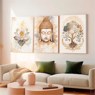 Foto 1 | Set 3 Cuadros Decorativos Buda Flor Loto Árbol Vida Canvas
