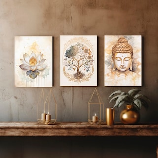 Foto 3 | Set 3 Cuadros Decorativos Buda Flor Loto Árbol Vida Canvas