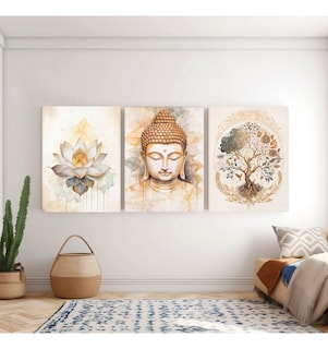 Foto 4 | Set 3 Cuadros Decorativos Buda Flor Loto Árbol Vida Canvas