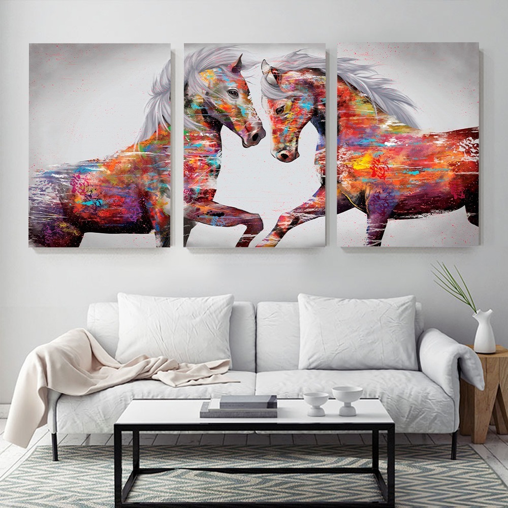 Cuadros Canvas Caballos Modernos Abstractos Set 3 Tipo Oleo