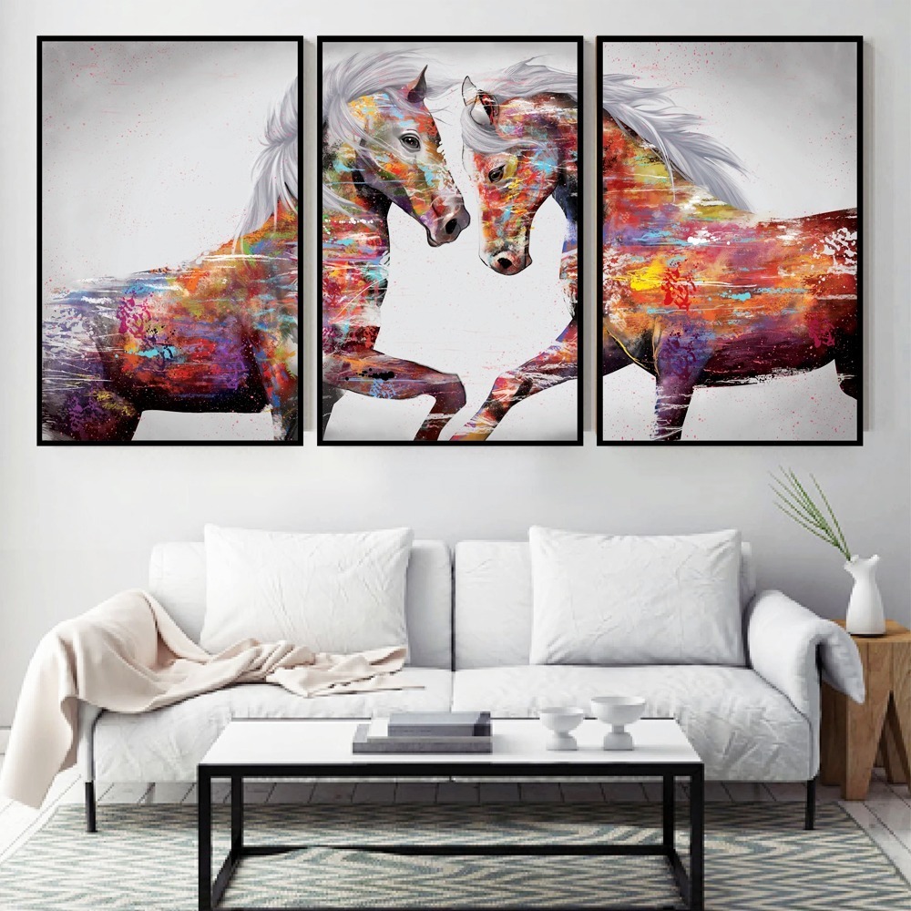 Foto 4 pulgar | Cuadros Canvas Caballos Modernos Abstractos Set 3 Tipo Oleo