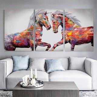 Foto 5 | Cuadros Canvas Caballos Modernos Abstractos Set 3 Tipo Oleo