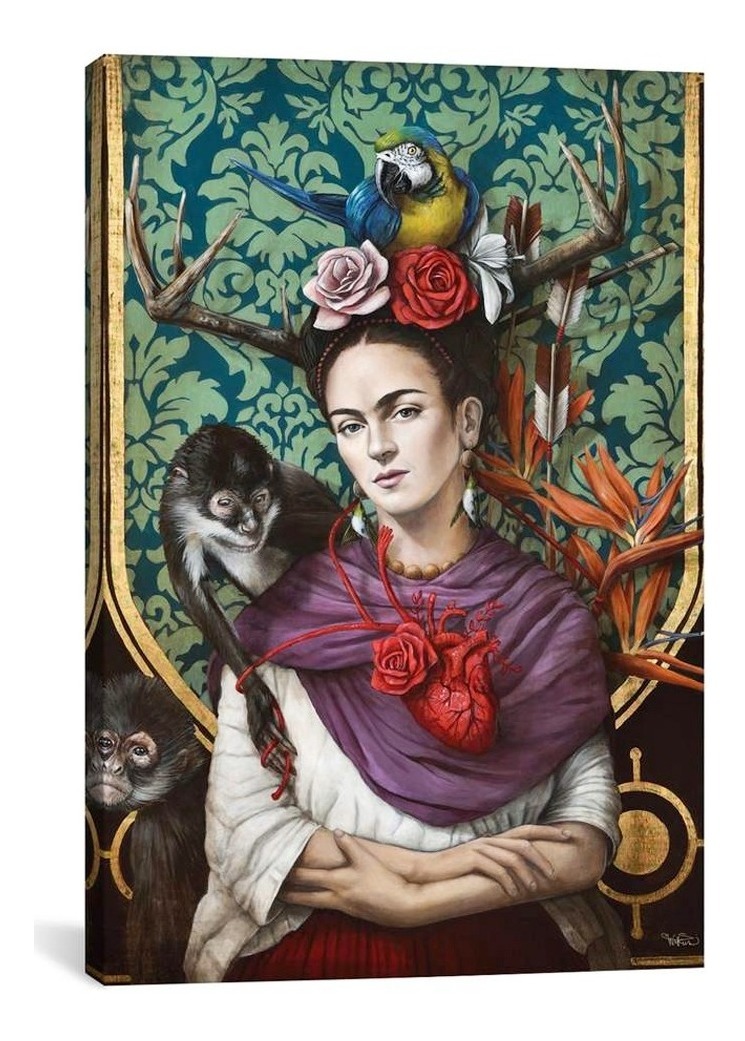 Cuadro Canvas Frida Kahlo Arte Mexicano Moderno Eco Friendly Color Verdes Armazón Bastidor