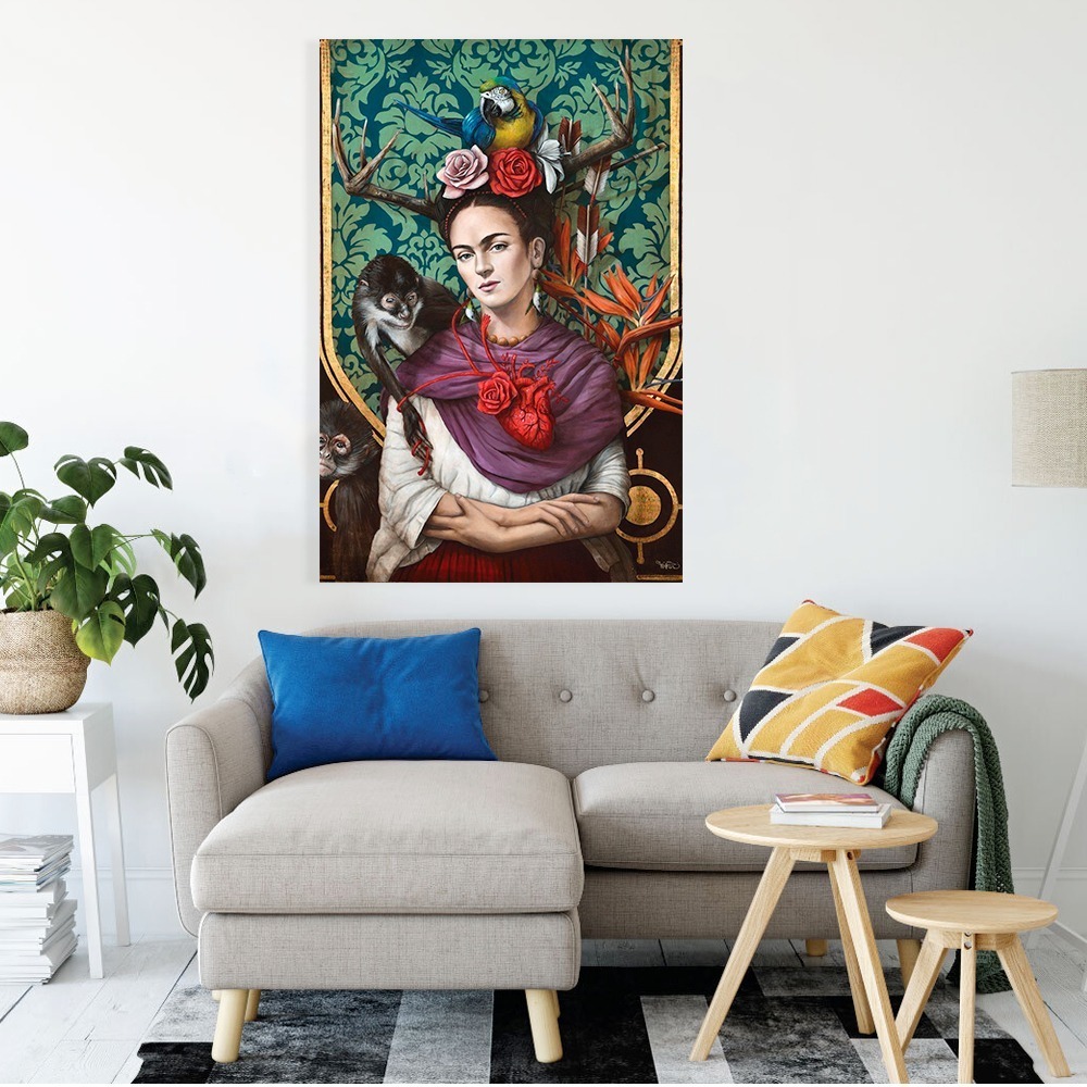Foto 5 pulgar | Cuadro Canvas Frida Kahlo Arte Mexicano Moderno Eco Friendly Color Verdes Armazón Bastidor